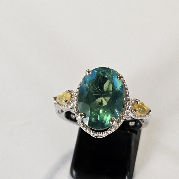 Genuine Exotic Peacock Quartz & Opal Ring in Sterling Silver Size 8 - Picture 5 of 17